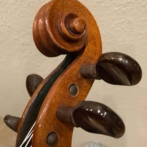 Violin tuning pegs and scroll