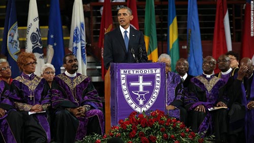 Barack Obama delivering a eulogy at Emanuel African Methodist Episcopal Church