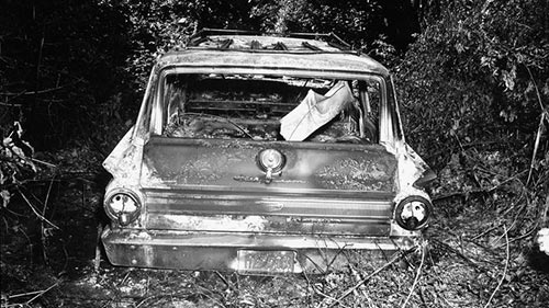 burnt-out station wagon that slain civil rights workers James Chaney, Andrew Goodman, and Michael Schwerner were driving in