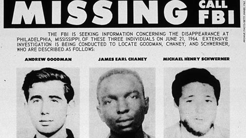 FBI missing poster of Andrew Goodman, James Chaney and Michael Schwerner