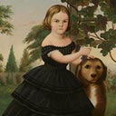 Attributed to Susan Catherine Waters — Portrait of a Girl and Her Dog in a Grape Arbor