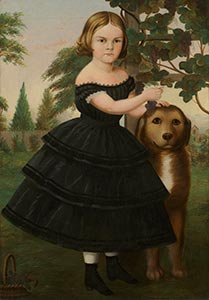 Portrait of a Girl and Her Dog in a Grape Arbor
